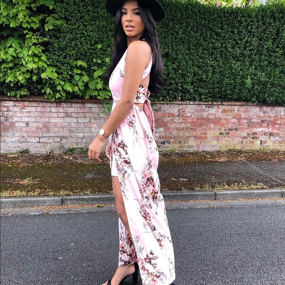 Floral Ladder Trim Thigh Split Maxi Dress - Picture 6 of 7